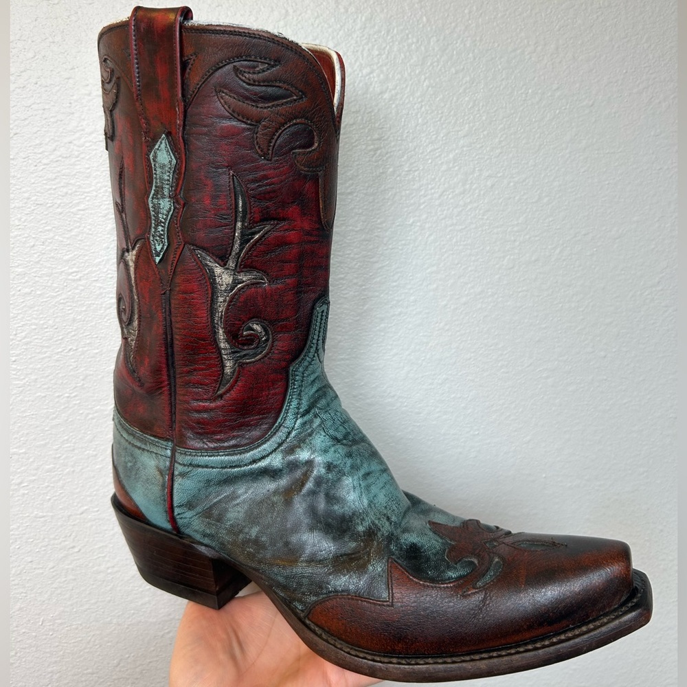 Lucchese Women’s Western Cowboy Boots Red Teal & Brown Distressed Leather Size 7 - Picture 4 of 17
